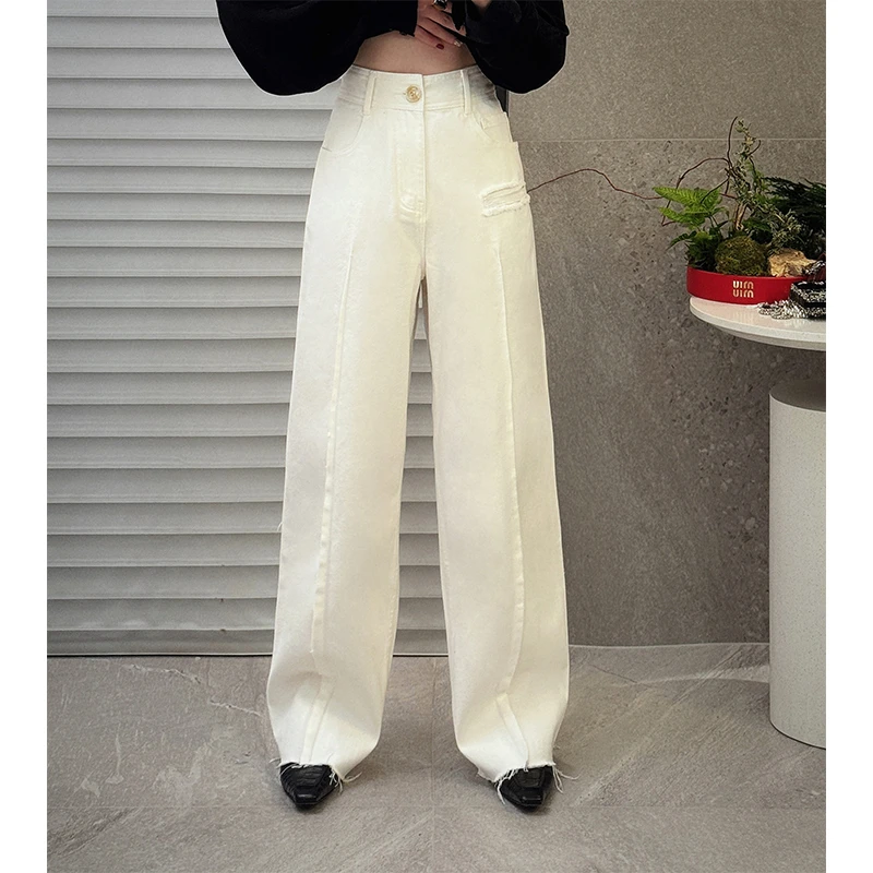 NANA1.30上新高腰毛边破洞萝卜牛仔裤C2110045CK2