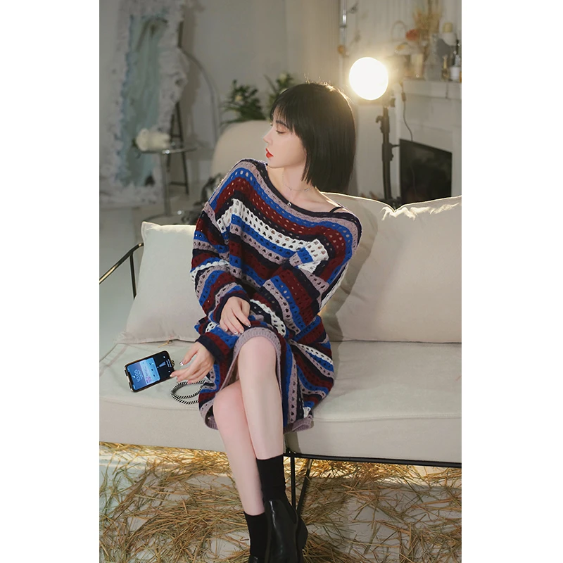 NAVST-7.30特卖撞色毛衣设计感长款条纹撞色时尚百搭C2201150TZ2