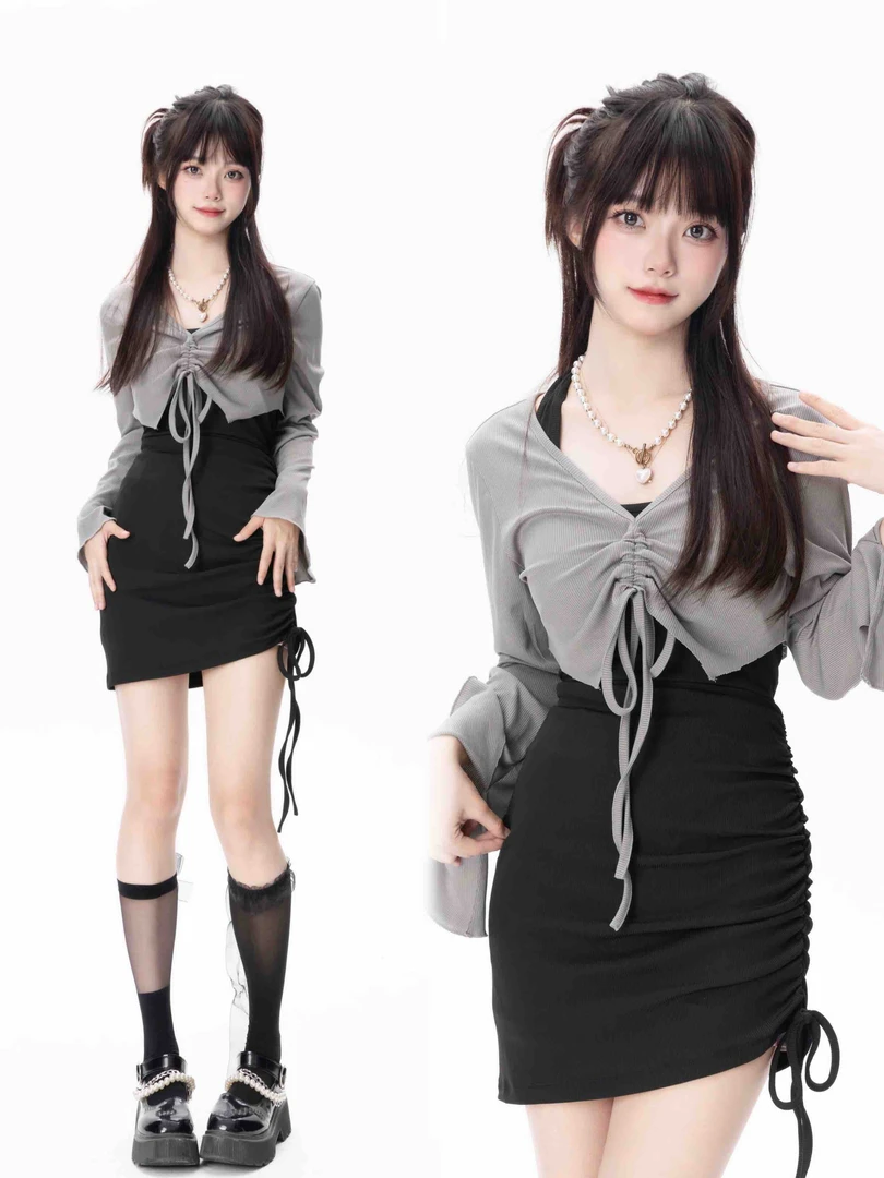 POSHOP 黑天鹅 短款 挂脖式辣妹包臀裙 纯欲性感修身显瘦