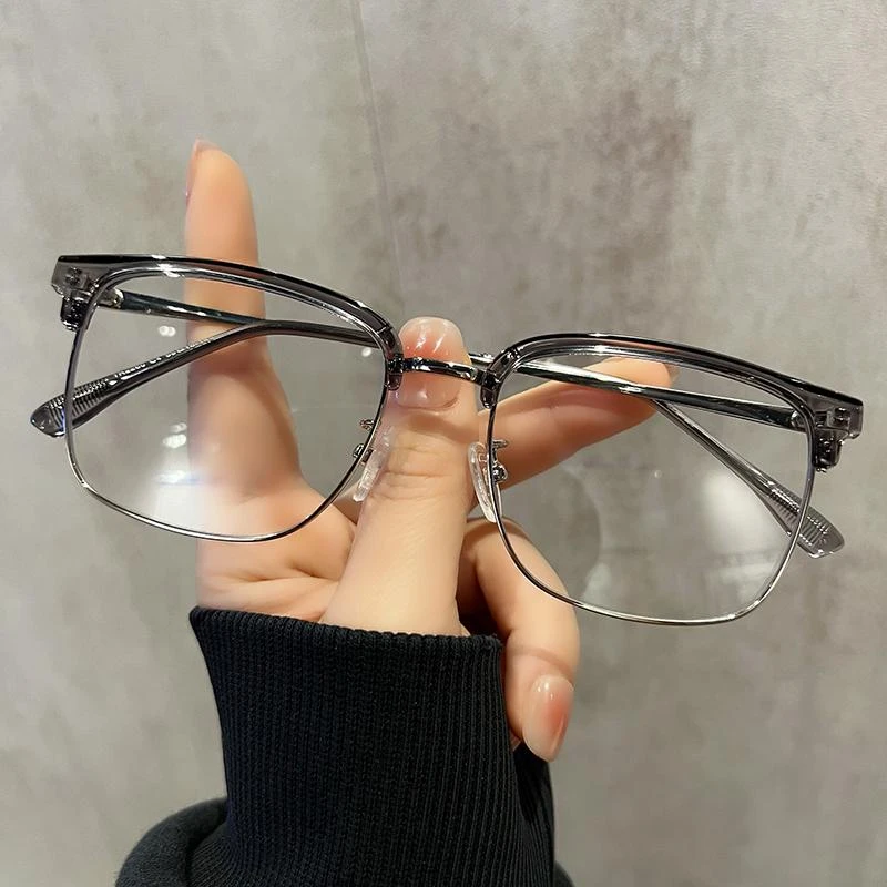 半框眼镜男款近视度数可配大脸显瘦素颜防蓝光男士灰框眼睛镜框架