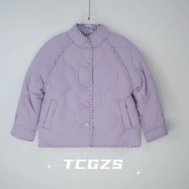 女童外套两面穿冬款2024新款爆款儿童冬装洋气格子加厚休闲棉服