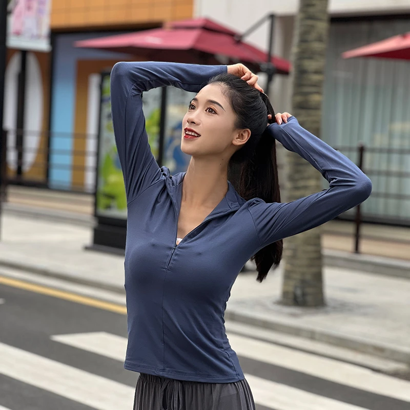 现代舞练功服女修身长袖黑色舞蹈上衣形体古典民族舞基训训练服装
