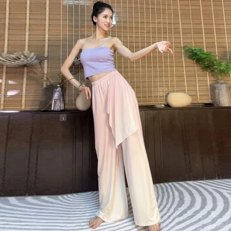 古典舞女宽松渐变飘逸垂感好阔腿裤形体现代民族舞集训表演练功裤