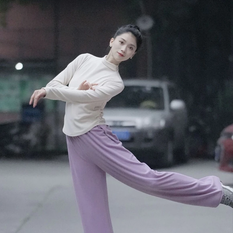 秋冬加厚舞蹈服半高领修身现代舞练功服形体长袖古典爵士舞训练服