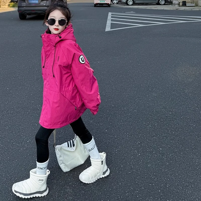 女童冬季加棉冲锋衣外套三合一休闲运动宽松上衣2025女孩冬装新款