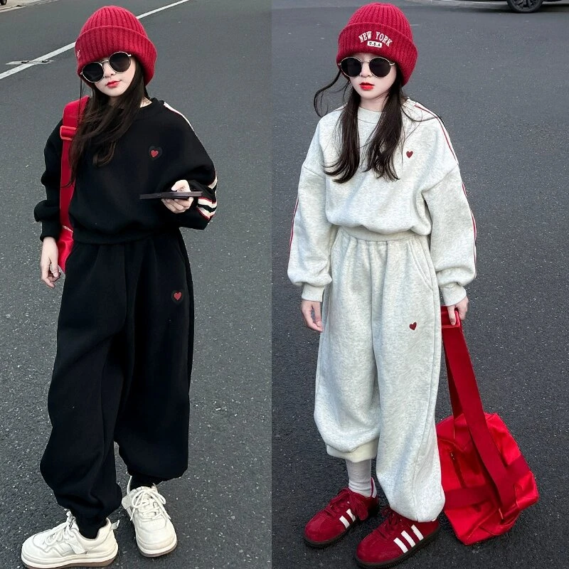 女童冬季套装2025新款儿童加厚卫衣裤子时髦中大童洋气春秋儿童装