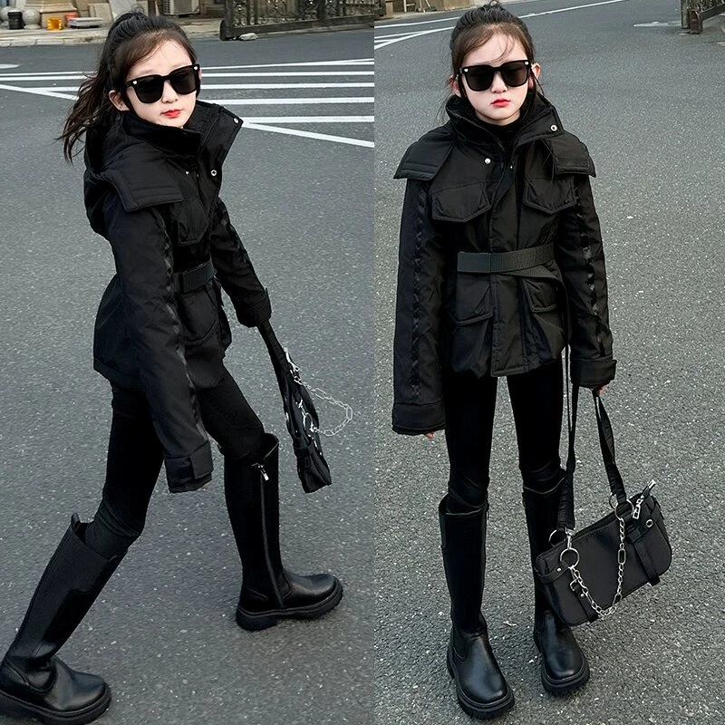 女童洋气冬季派克服外套休闲收腰百搭时尚加绒棉衣中大童女孩修身