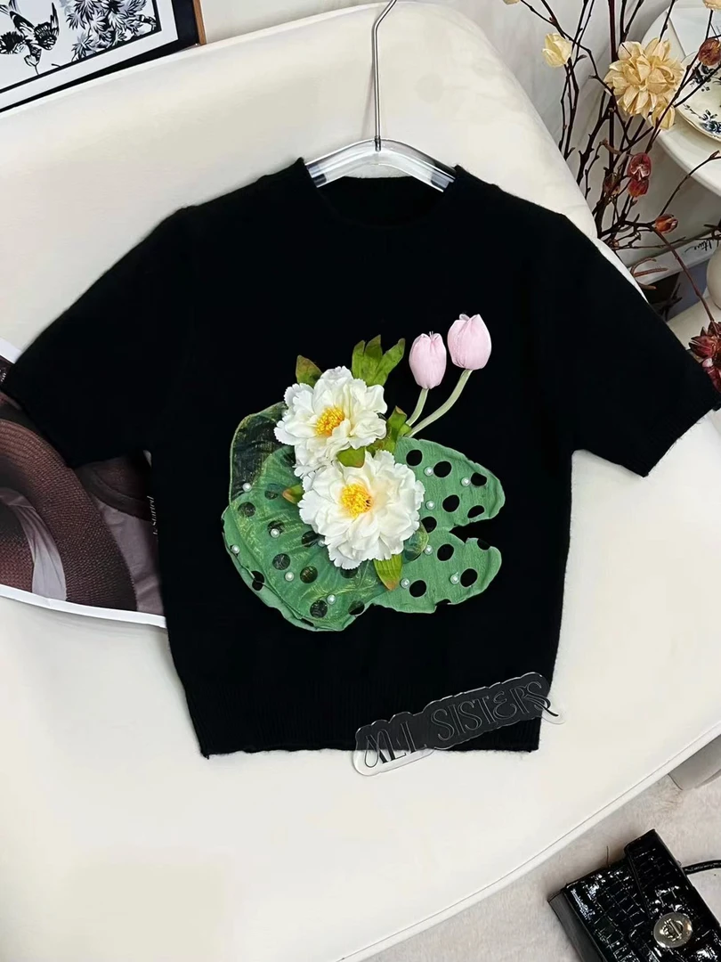 ALL SISTERS 气质荷花重工艺立体秋季毛衣时尚百搭法式优雅上衣女