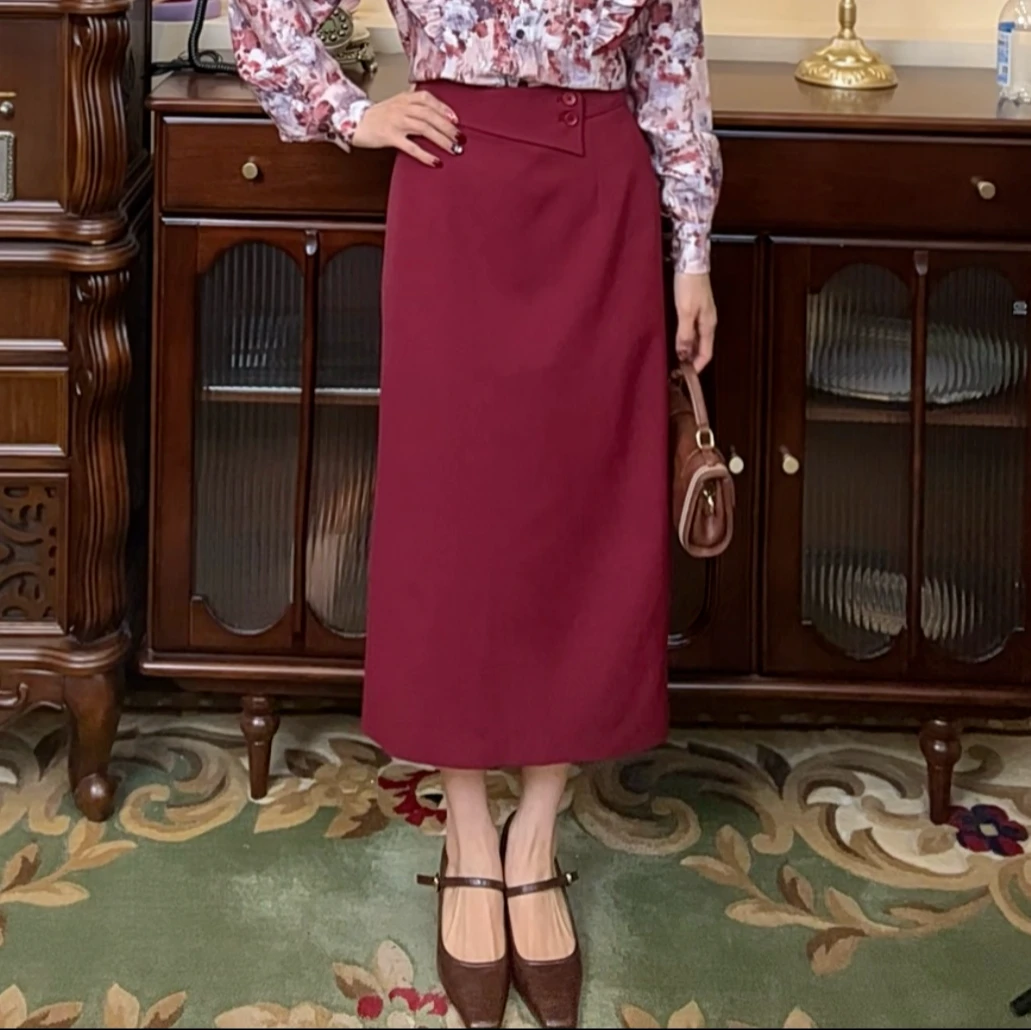 【思思港风】复古设计感修身显瘦半身裙B704