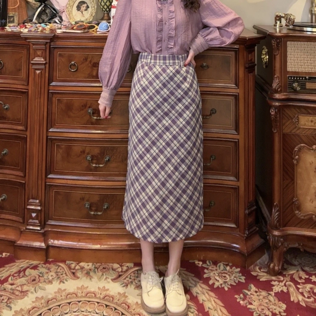 【一生罗曼】设计感别致格纹半身裙b779