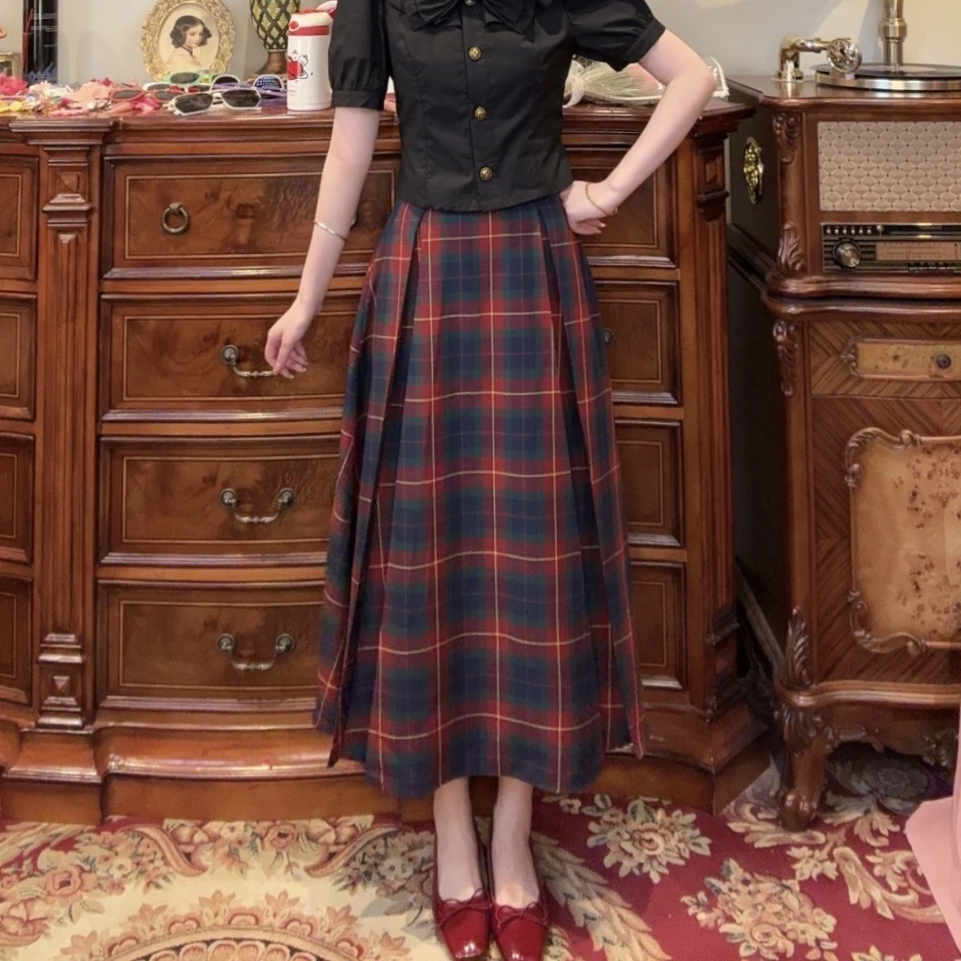 【一生罗曼】别致复古格纹显瘦A字半身裙B646