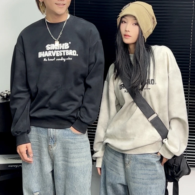 【AOKUA】男女字母印花圆领上衣潮流百搭时尚帅气舒适打底衫长卫衣