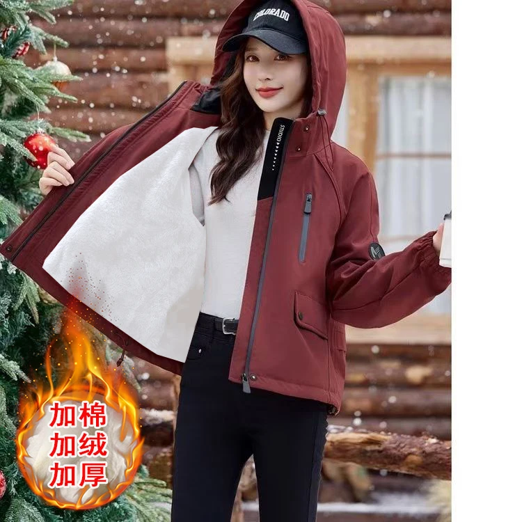 加绒加厚工装短款外套女2025冬季新款百搭小个子时尚高级派克服