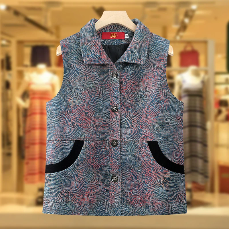 中老年人奶奶装马夹女春秋款翻领休闲坎肩外套老太太妈妈马夹背心