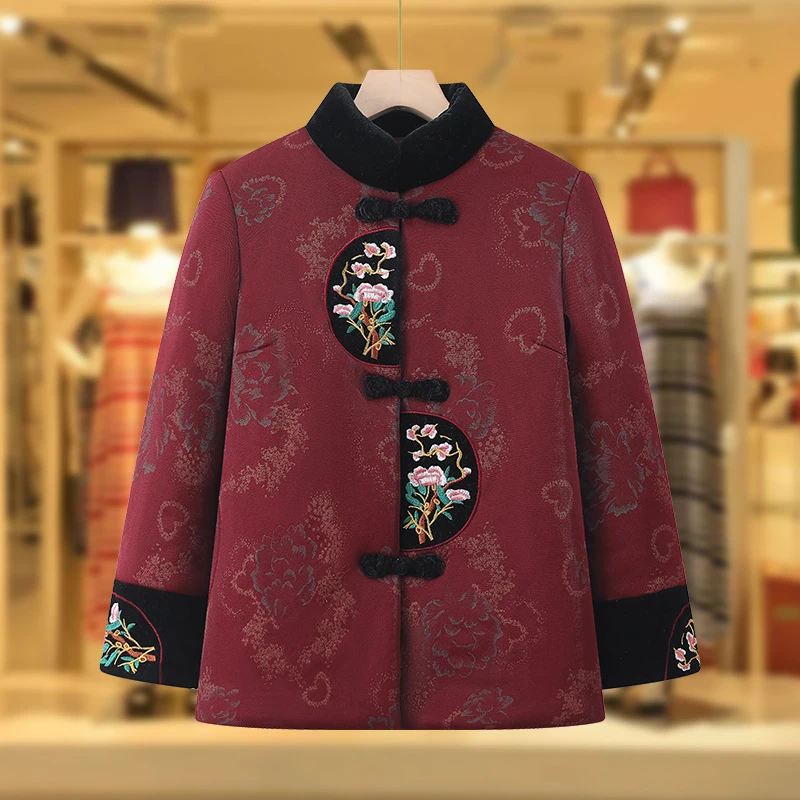老年人棉服女奶奶冬装唐装棉袄加厚妈妈装盘扣棉服老太太加绒外套