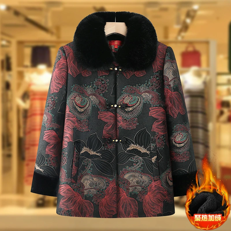老年人冬装棉衣女奶奶加绒加厚唐装棉服70岁妈妈高贵保暖棉袄外套