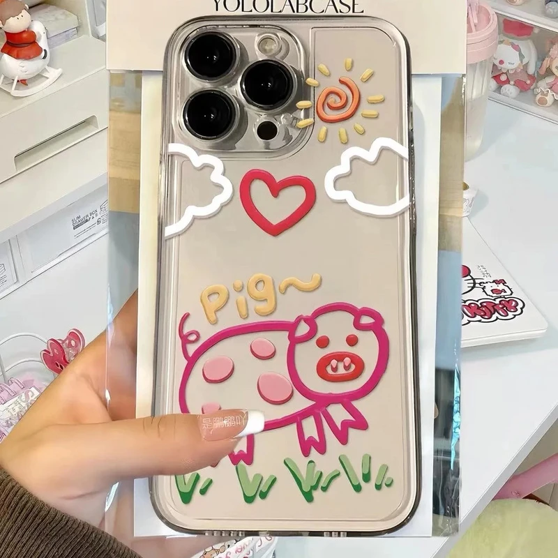 ins手绘小猪适用iPhone14/13promax手机壳11透明xs高级女8p苹果12