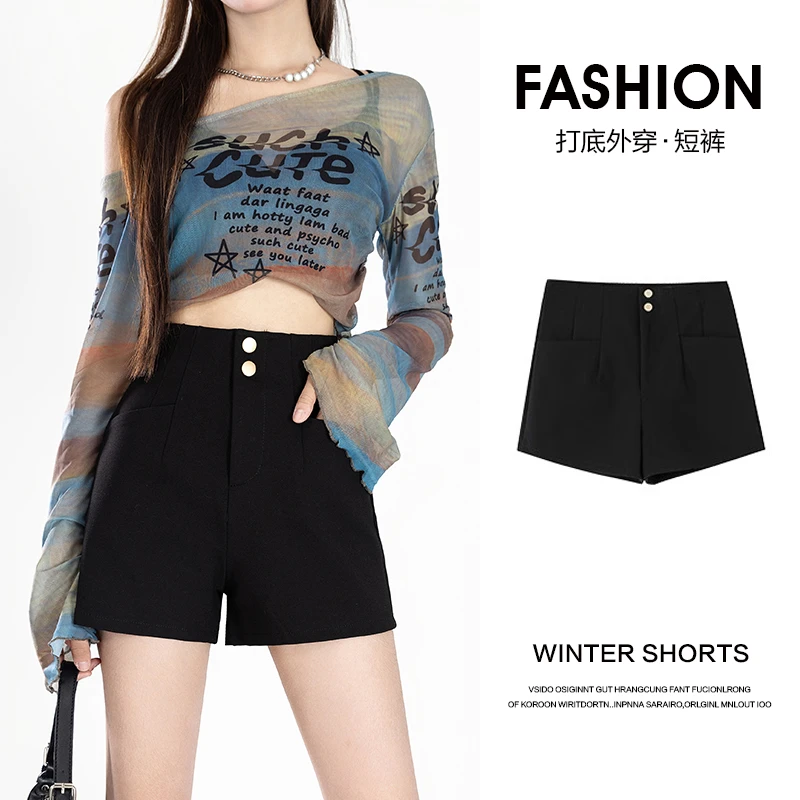 【喜绚】黑色短裤夏季外穿女士弹力女款百搭短裤女款短裤秋冬外穿