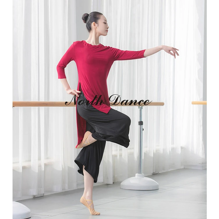 长款上衣现代古典民族舞蹈服日常练功穿前短后长款式大红