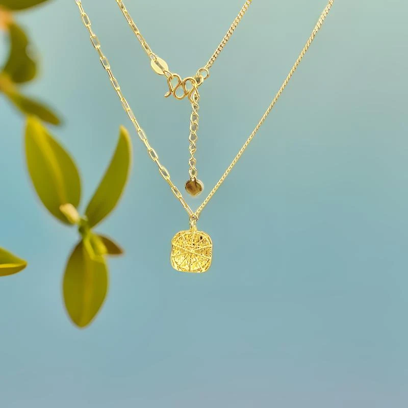 水贝黄金足金小方糖套链拉丝工艺经典款式百搭时尚轻奢金色精致