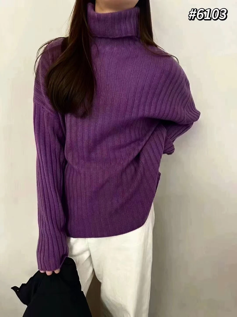 纯色女慵懒风毛针织衫秋冬针织衫时尚毛衣半高领高领毛套头