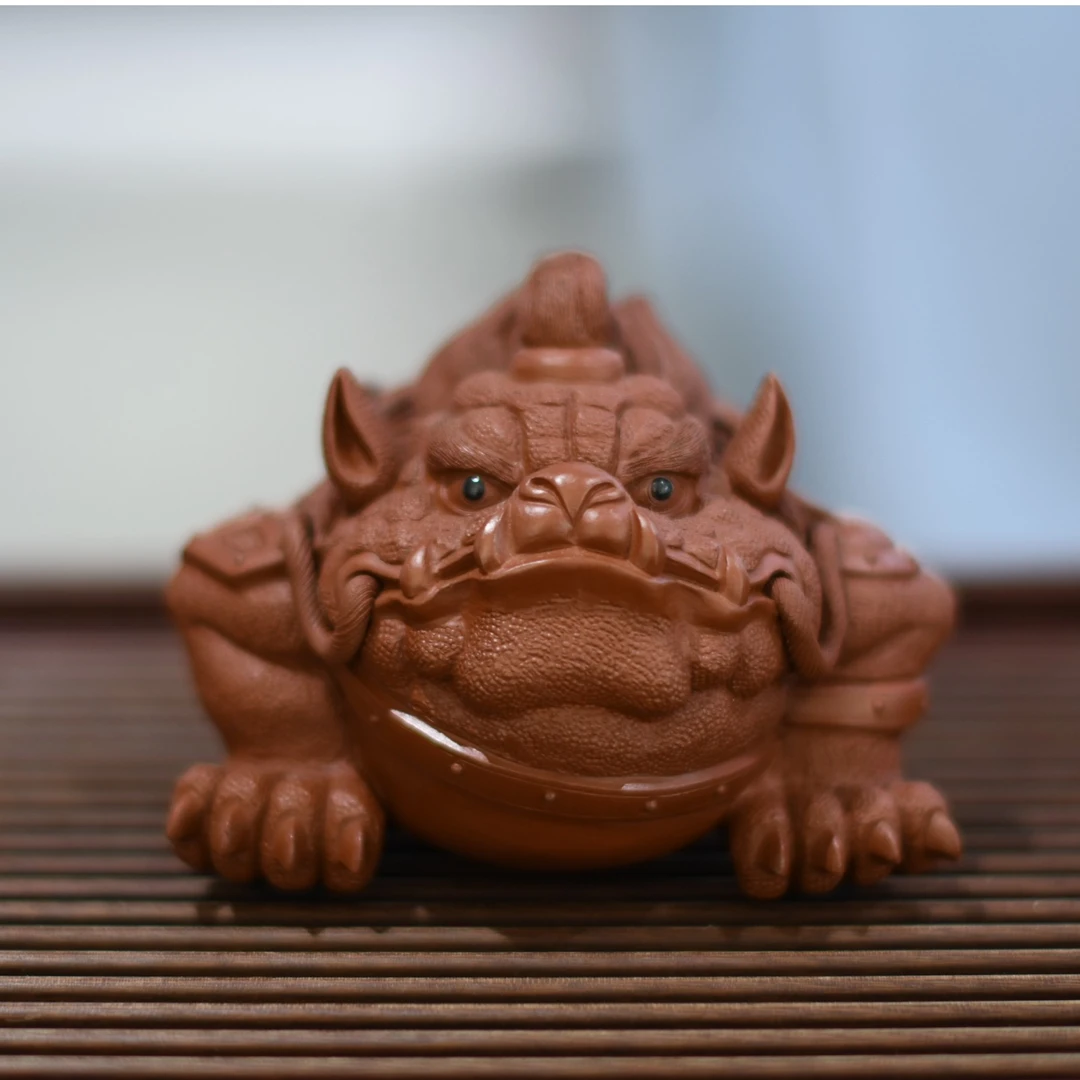 将军虎蟾 宜兴紫砂纯手工茶宠摆件可养茶玩手办原矿茶具精品金蟾