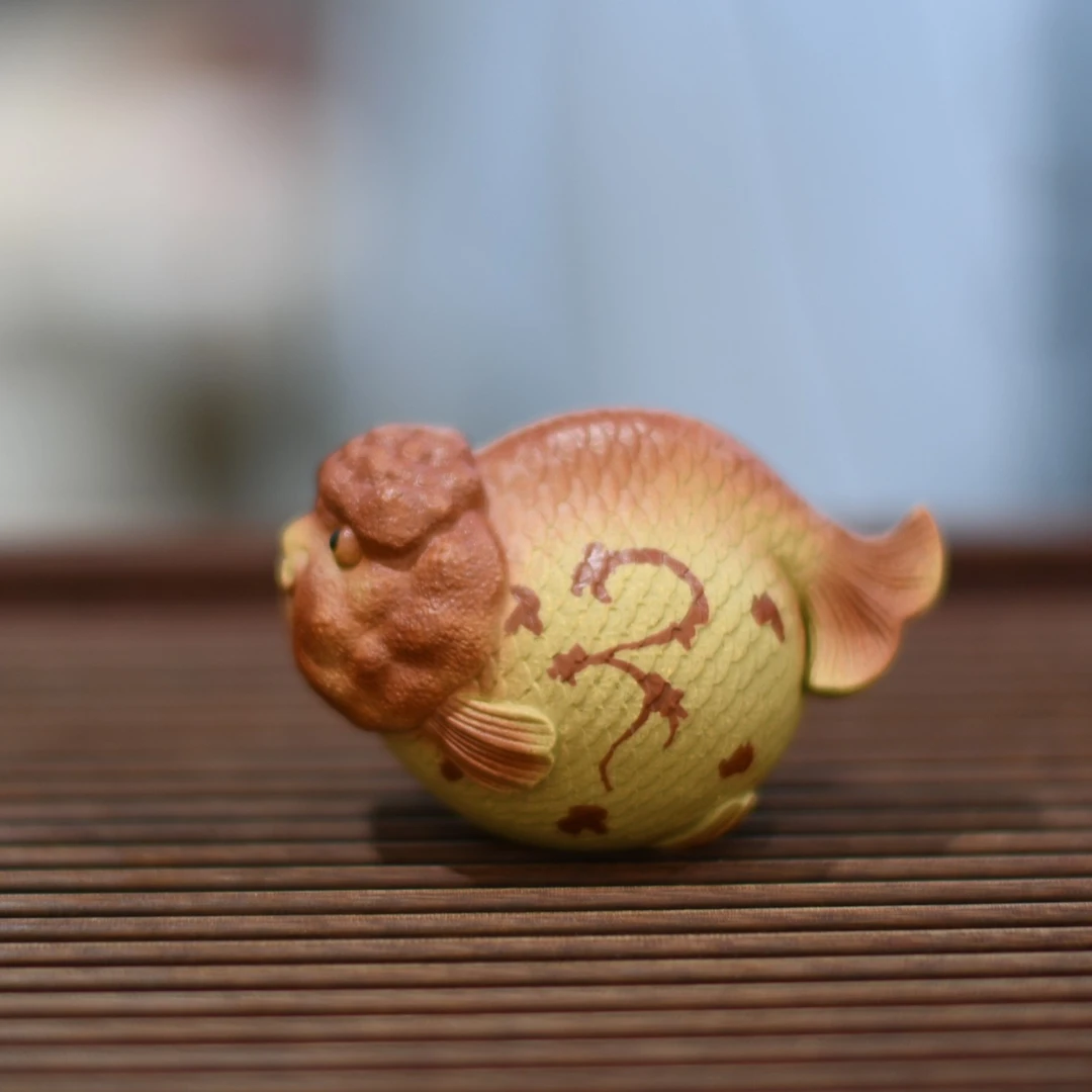 蓝瘦金鱼宜兴紫砂纯手工茶宠摆件可养茶玩手办紫砂原矿精品金蟾