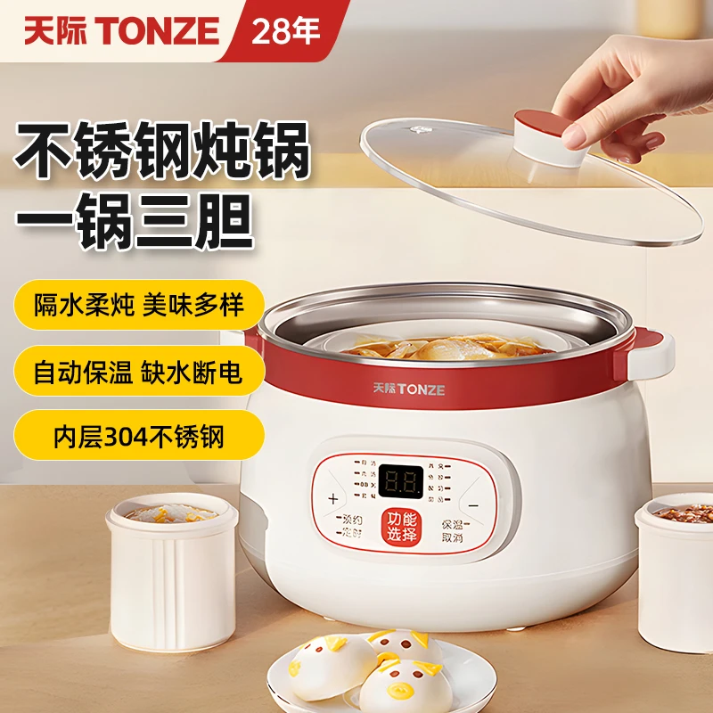 不锈钢炖盅隔水炖小型煲汤全自动陶瓷4人3大容量双陶瓷电炖锅天际