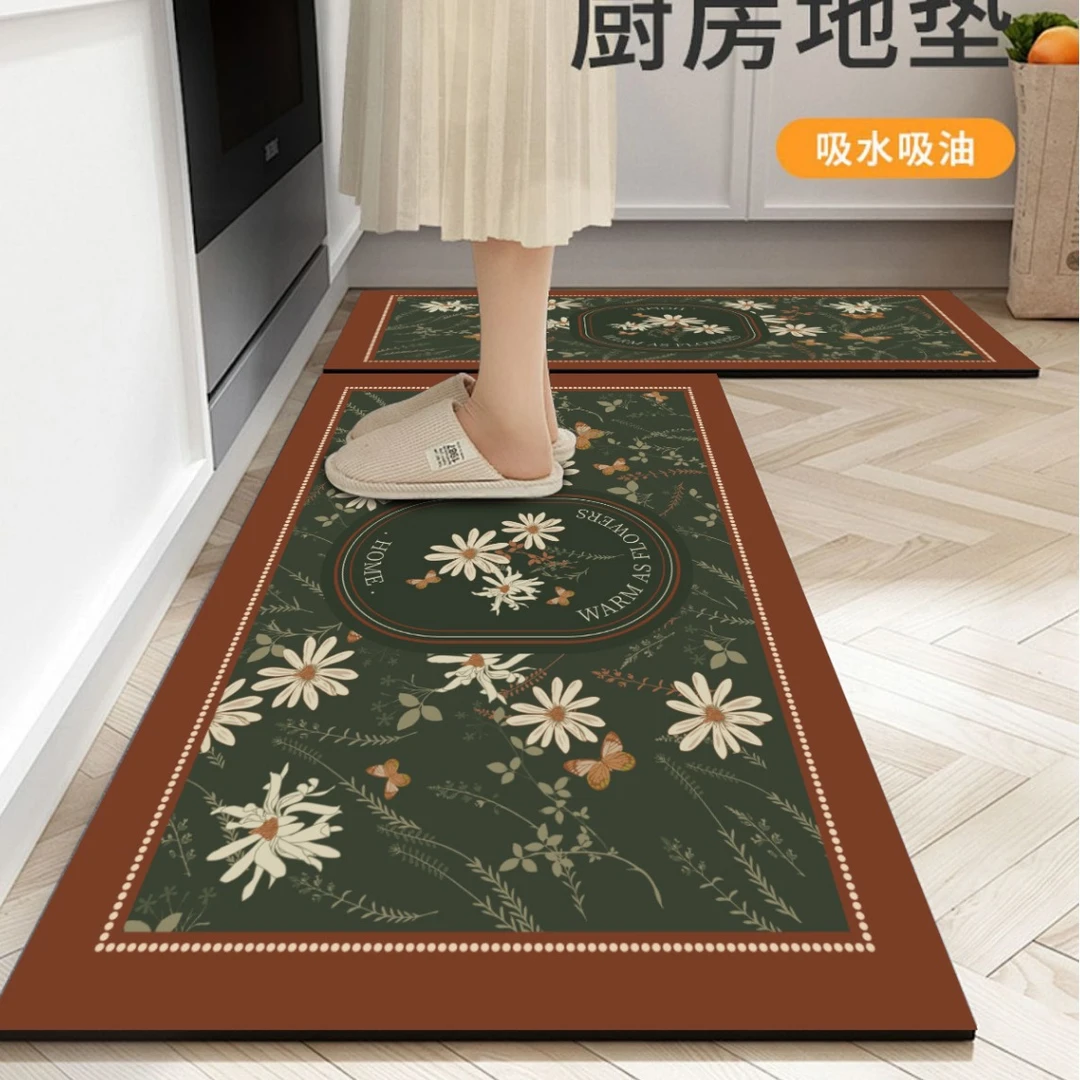 美式田园风花朵浴室厨房入户门吸水吸油餐厅硅藻泥地垫地毯