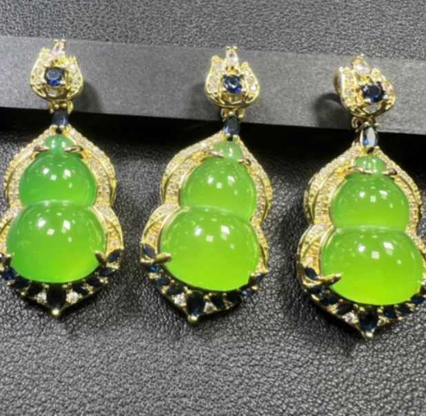 ST1935-冰翠芙蓉翠青玛瑙绿葫芦吊坠-配链