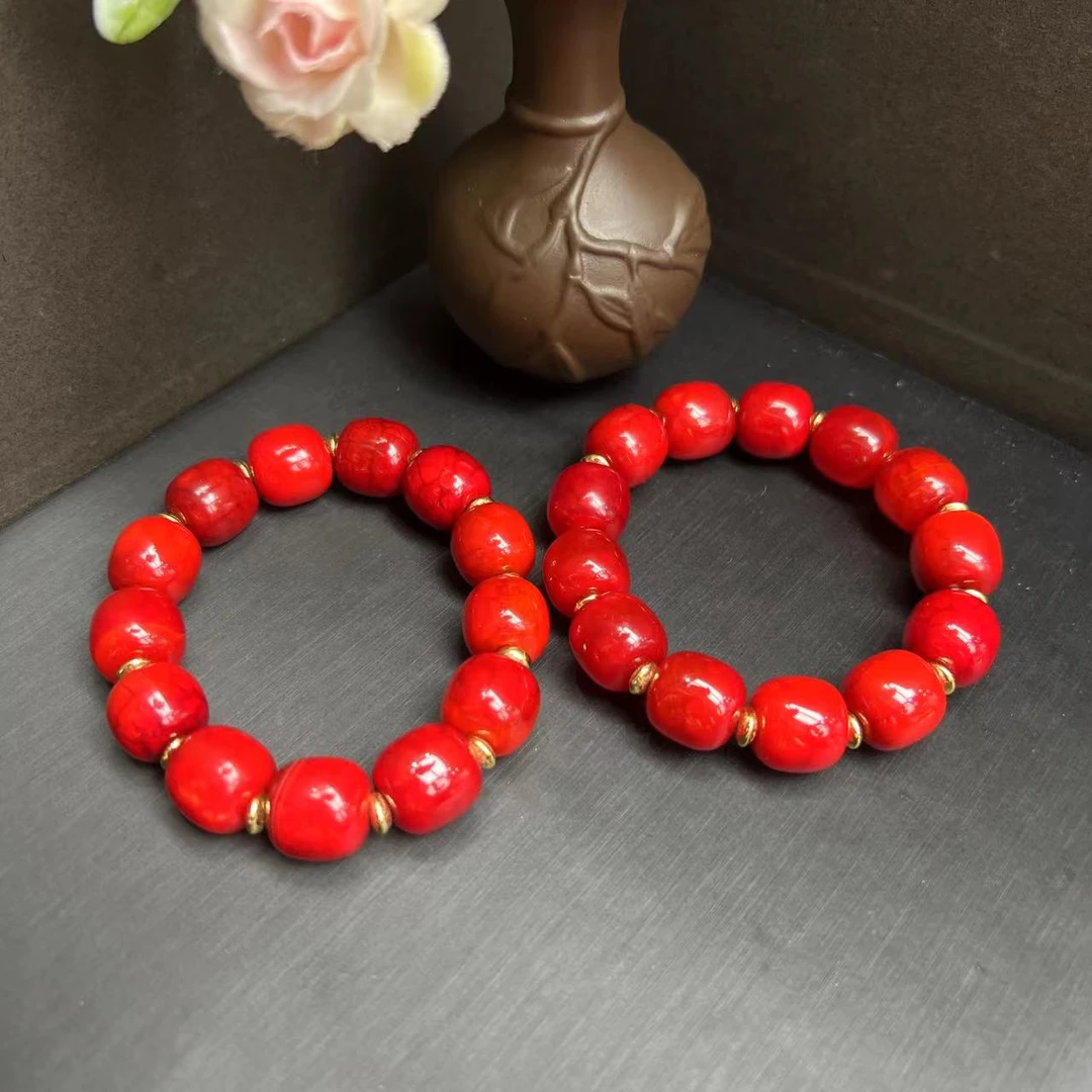 面面来财珠宝S7028卡14左右-赤桖金龙龙桖玛瑙手串-多样性发其一