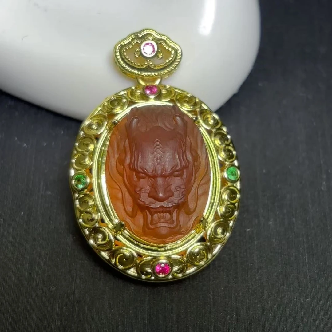 MT2728-琥珀蓝珀龙吊坠-配麻花链-