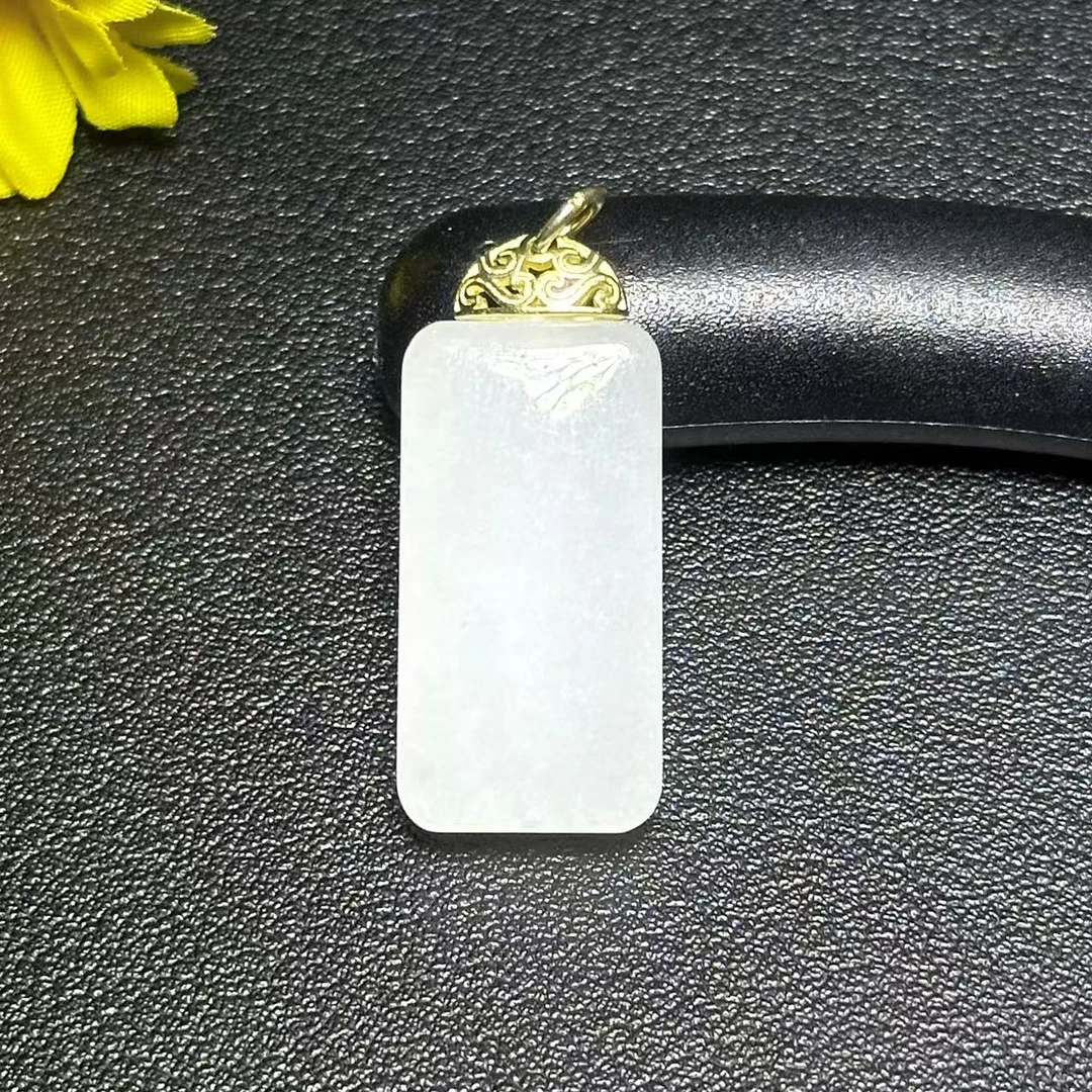 q2HY4221-S925银镶嵌和田玉无事牌-配绳