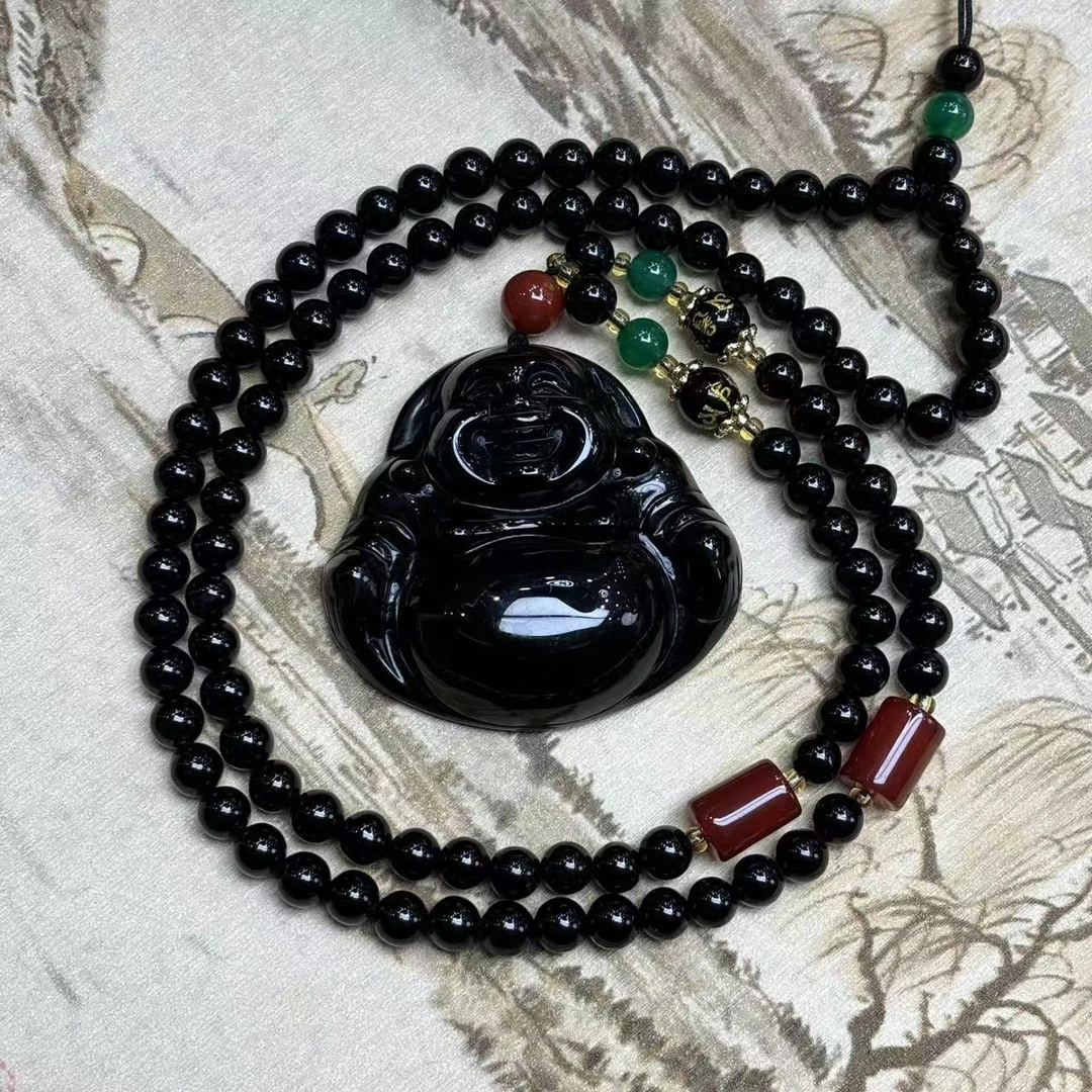 S7414-五元素玄墨玛瑙佛公-配珠链