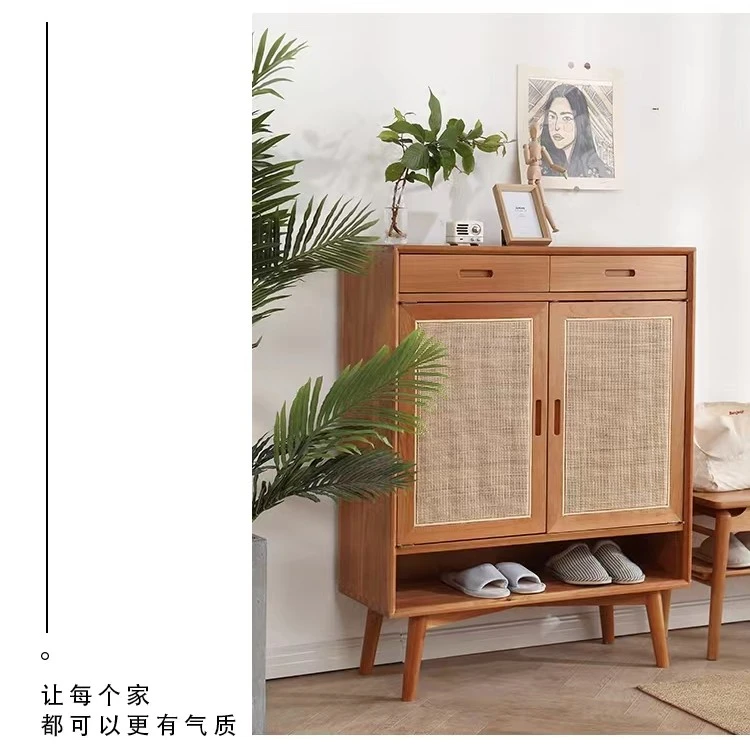 北欧实木鞋柜储物柜橡木收纳柜日式简约鞋柜藤编玄关大容量客厅