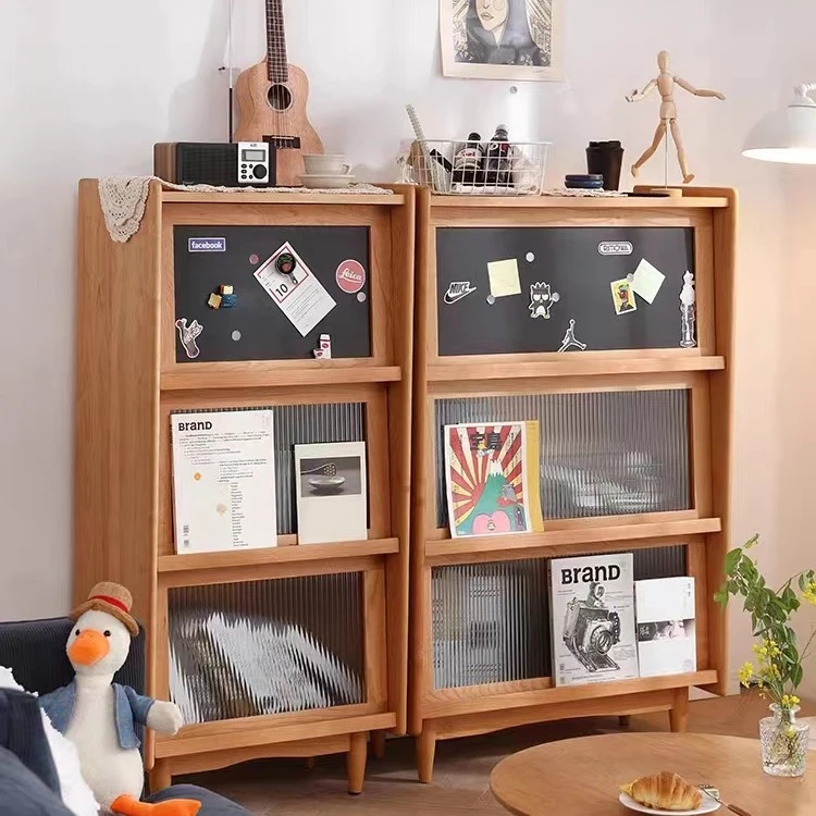 北欧实木书柜客厅小户型玻璃门樱桃木落地玄关柜带门储物杂志柜