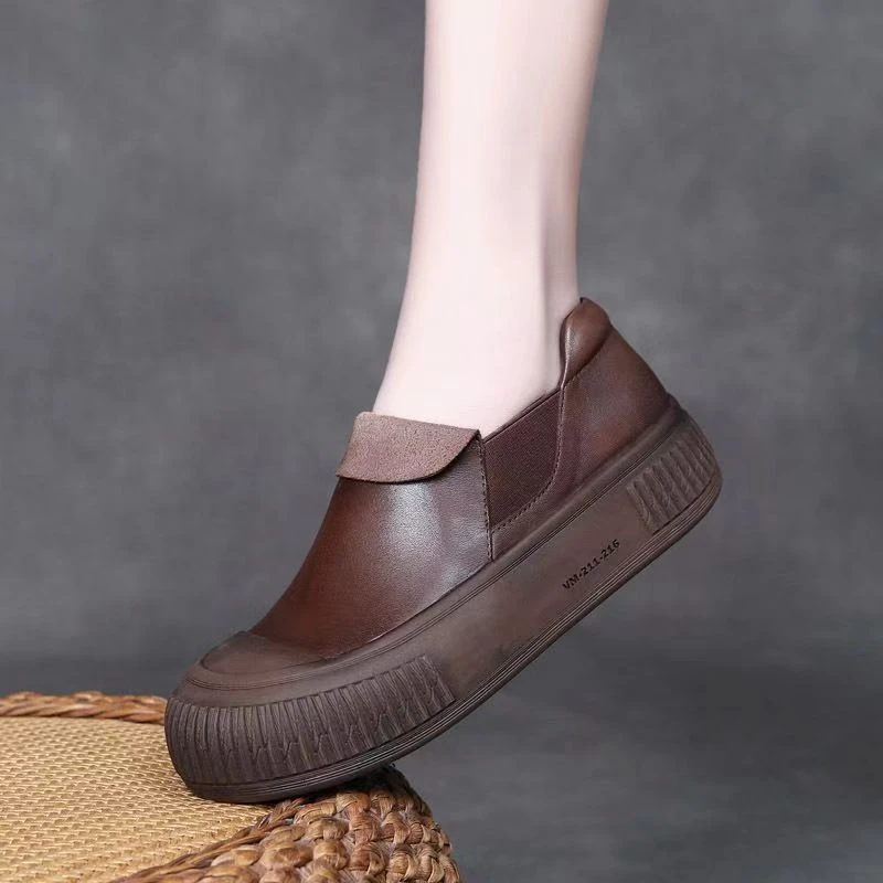 头层牛皮秋季新款文艺复古透气大头皮鞋一脚蹬休闲单鞋百搭妈妈鞋