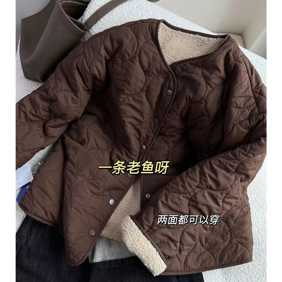 R 两面穿 羊羔绒加绒加厚棉衣外套女 冬季新款