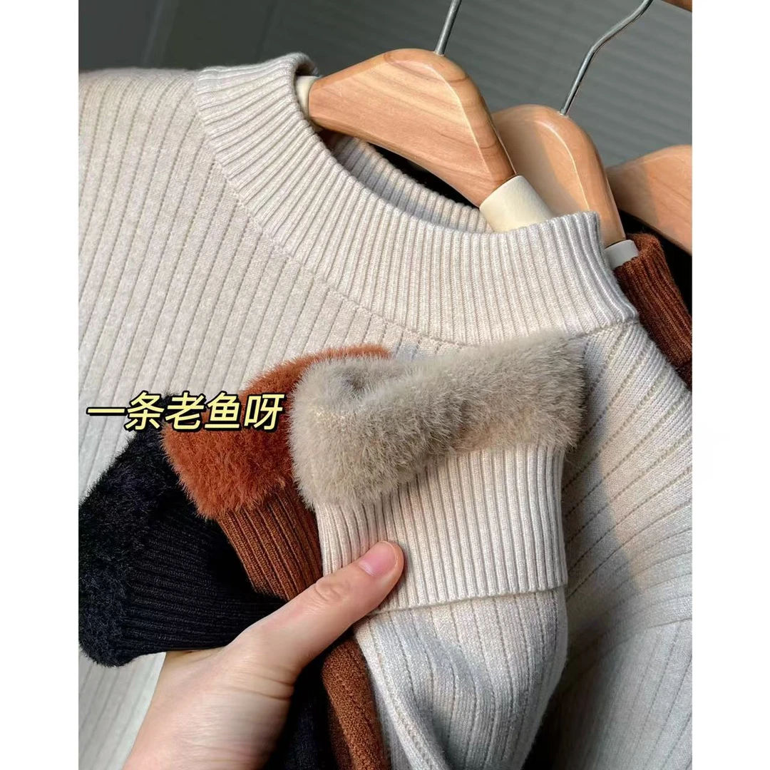 R 加绒加厚针织衫毛衣女 秋冬新款内搭