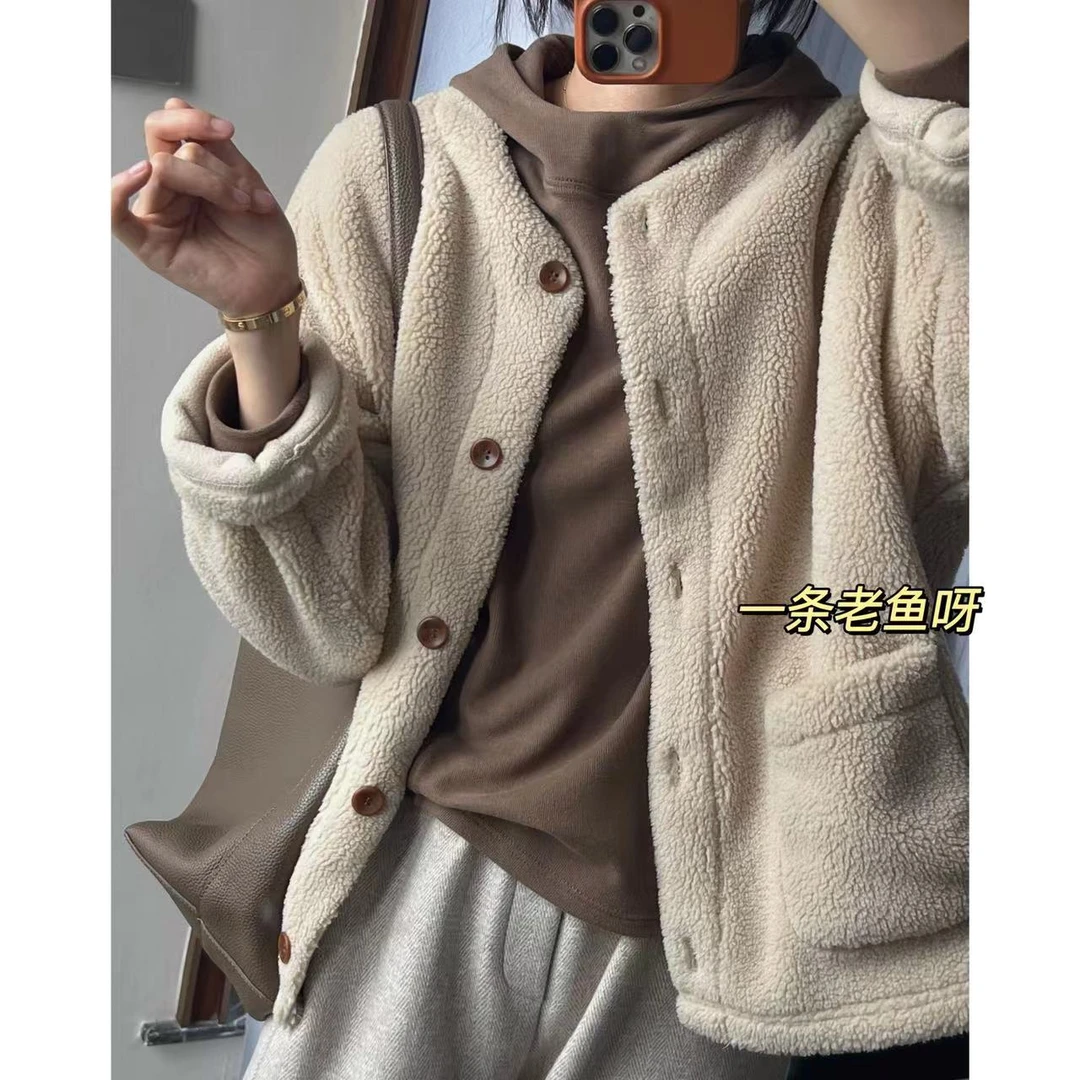 R 羔毛外套女 秋冬新款加绒加厚宽松休闲