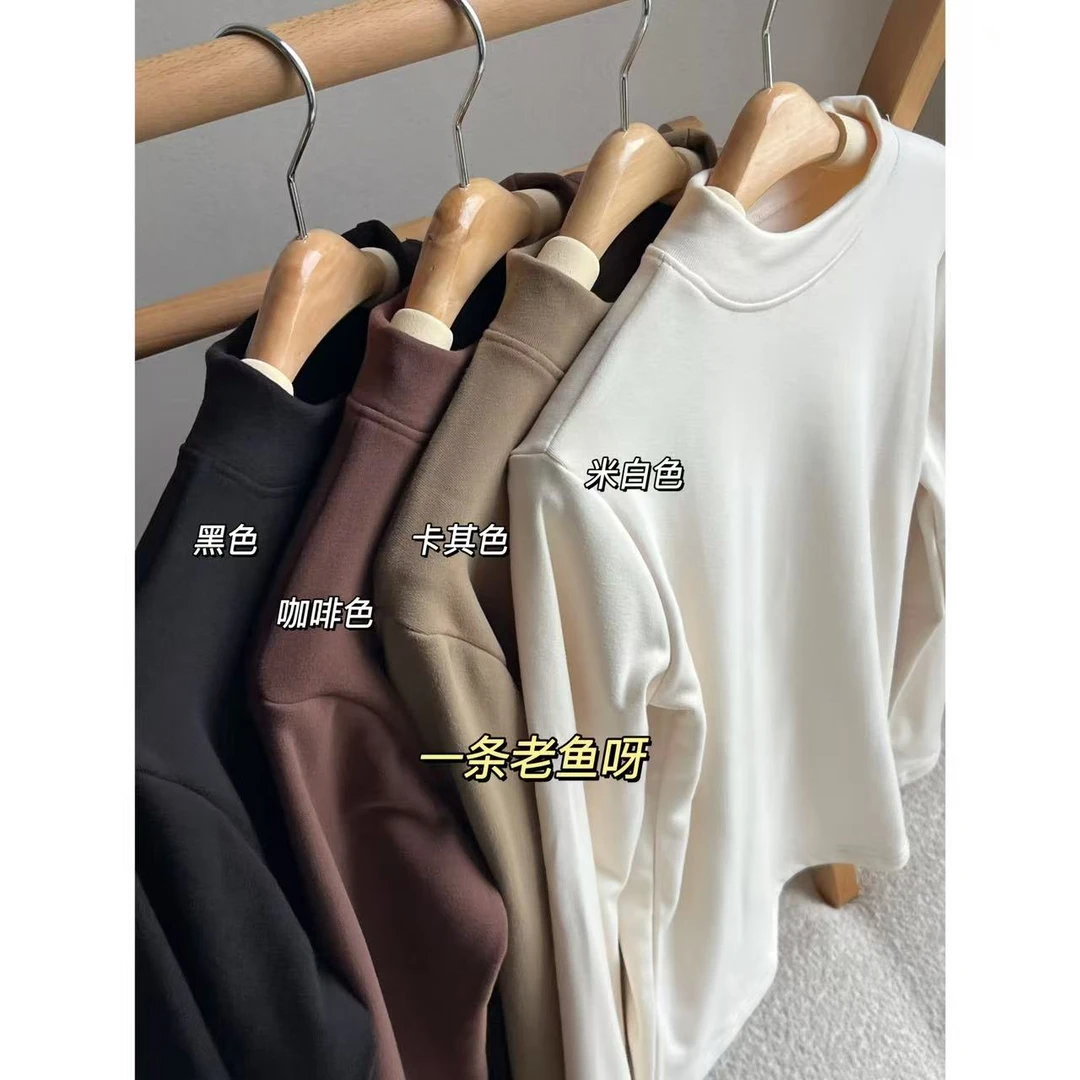 R 300克加绒加厚打底衫女 秋冬小立领内搭长袖T恤