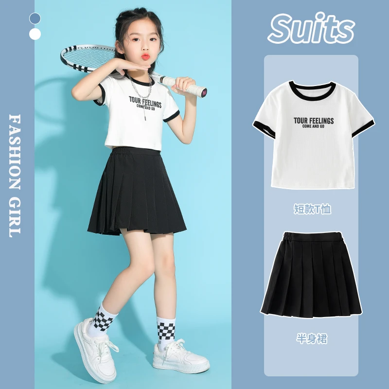 女童夏装套装儿童学院风裙子2025新款女孩表演服连衣裙中大童女装