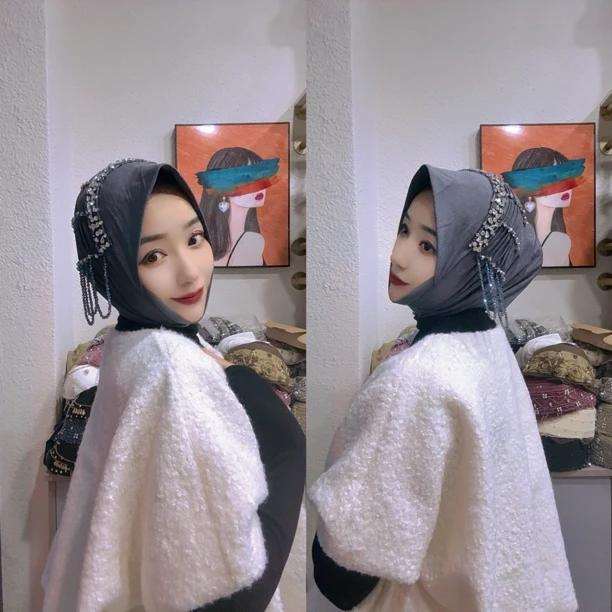 星淘纱重工流苏软帽沿头套