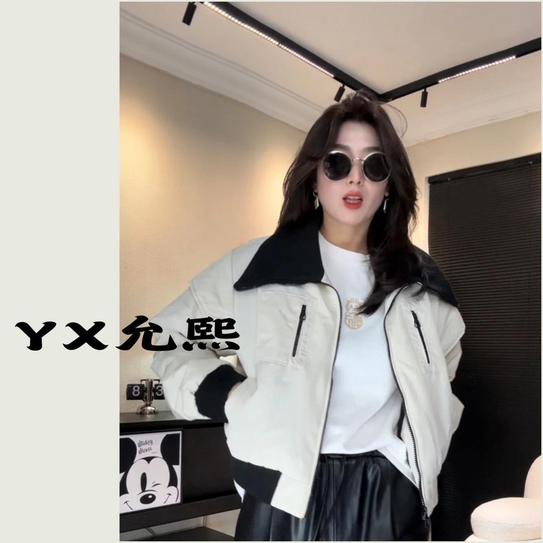 《允熙专享》小辣椒 2024早春新款拼色翻领加棉短外套