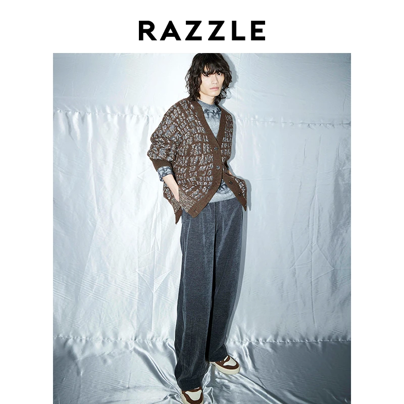 RAZZLE 地素男装深绿色23冬时尚潮流提花毛衫开衫外套6H4E539