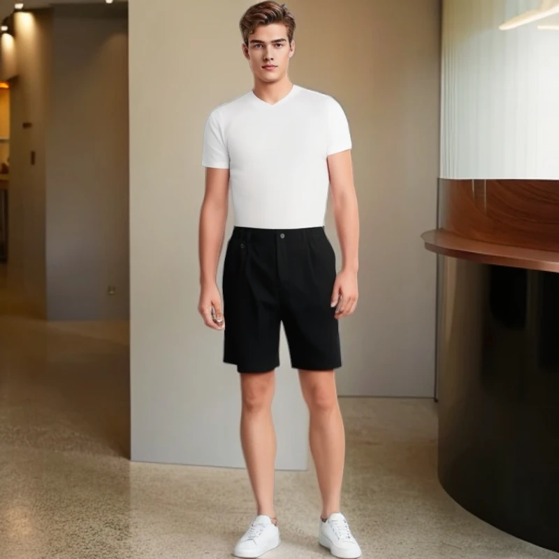 大牌尾货 男款宽松版休闲西装短裤 黑色时尚透气舒适百搭户外中裤