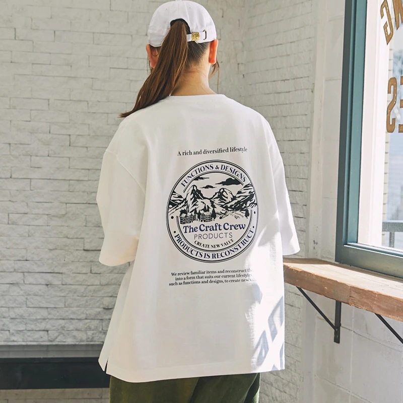 抗菌防臭 日系男女同款大廓形背面印花圆领短袖T恤功能性面料