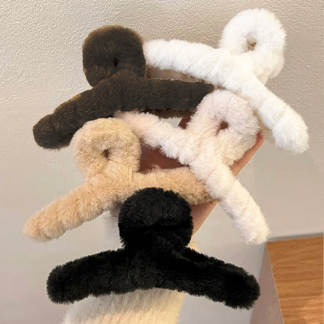 毛绒抓夹美拉德色系气质网红法式简约优雅秋冬毛绒绒可爱ins