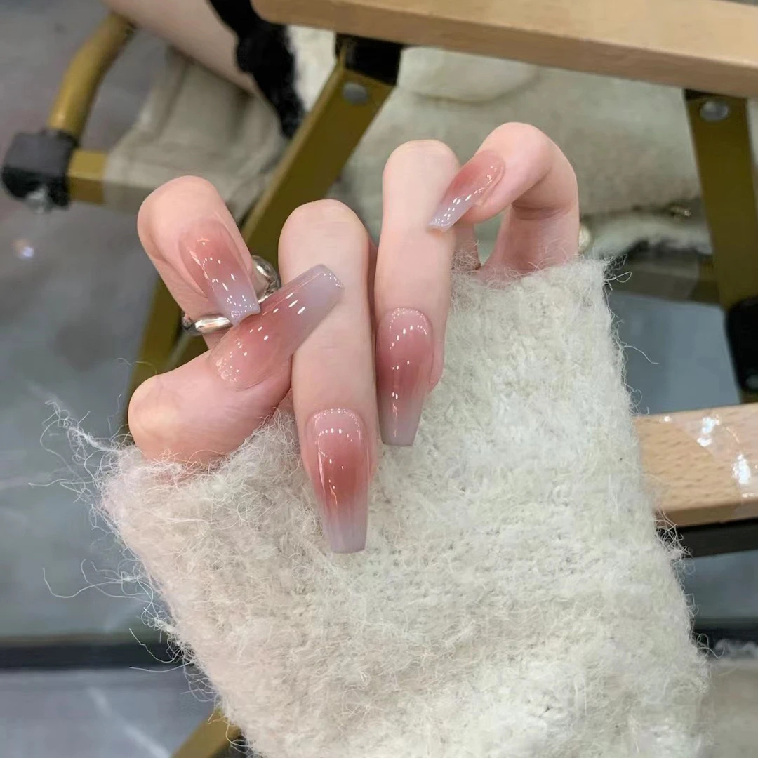 11号22片左右美拉德穿戴甲渐变灰蓝穿戴甲可拆卸
