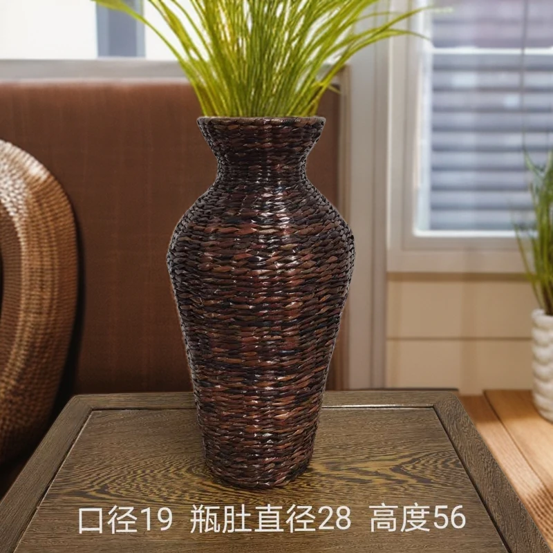 【A】蒲草花瓶 深棕色 客厅落地 复古家用创意